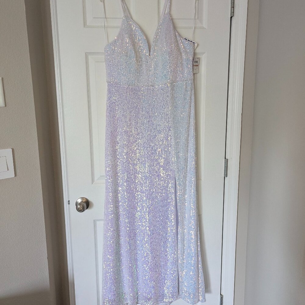 HOLIDAY SPARKLE Glamorous White Long Sparkle Sequin Dress R&M Richards NYC